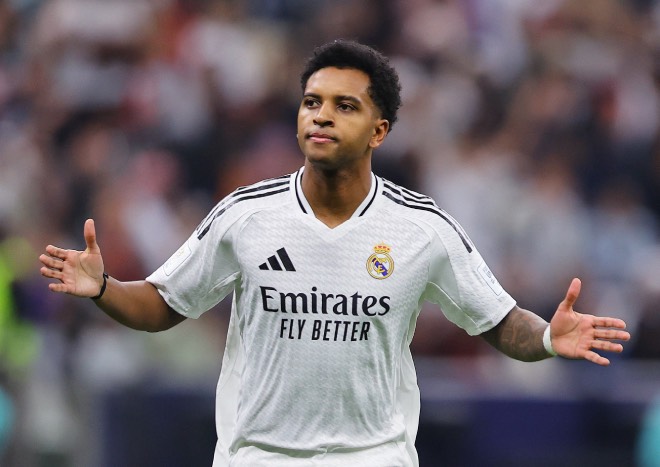 Rodrygo celebrates after scoring a banger at the Intercontinental Cup-2