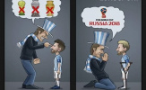 Biếm họa Argentina quỳ xuống xin Messi trợ giúp