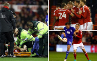 ‘Lord’ Bendtner thở bình oxy, rời sân bằng cáng