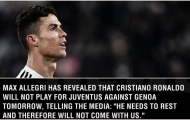 Tại sao Ronaldo vắng mặt ở trận thua sốc của Juventus trước Genoa?