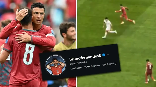 Bruno Fernandes tăng 3 triệu fan nhờ kiến tạo cho CR7