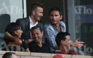 Becks cười 'tít mắt' xem bóng đá cùng Lampard