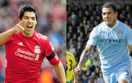 Liverpool vs Man City: Suarez so tài Tevez
