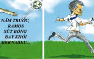 Ảnh biếm họa: Mourinho sút bay đầu Sergio Ramos khỏi Bernabeu