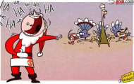 Ảnh biếm họa của ngày: 'Ông già Noel' Ferguson cười ngặt nghẽo vì đàn gà tây Man City