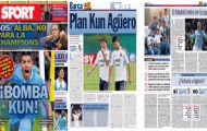 Các tờ báo Tây Ban Nha đồng loạt đưa tin Aguero sắp đến Barca