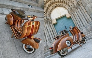 Ngắm tuyệt phẩm Vespa bằng…gỗ!