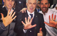 HLV Ancelotti “nhí nhảnh’’ ăn mừng cùng Bale và Ramos