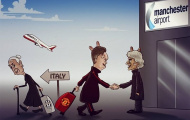 Biếm họa: Pellegrini hớn hở gặp người cùng khổ Van Gaal