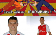 Ảnh chế: MSN chuẩn bị bia cùng CR7 xem C1 qua TV; Úm-ba-laa 'Rô' & 'Nêu' ra Xhaka