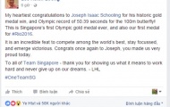 Thủ tướng Lý Hiển Long đăng đàn Facebook chúc mừng Joseph Schooling
