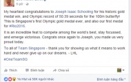 Thủ tướng Lý Hiển Long đăng đàn Facebook chúc mừng Joseph Schooling