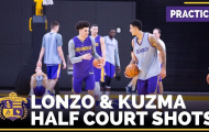 Video Lonzo Ball và Kyle Kuzma đọ tài ném bóng từ giữa sân