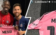 Sau thất bại trước PSG, Messi có dịp hội ngộ Luis Enrique và đổi áo với Dembele.