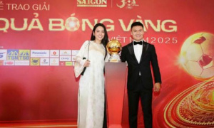 Quang Hải sánh đôi Chu Thanh Huyền dự gala trao giải Quả bóng vàng Việt Nam 2025