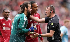 Alisson Becker bị phạt 8.000 bảng vì đá bảng trọng tài