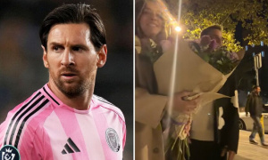 Messi bất ngờ xuất hiện trong khoảnh khắc lãng mạn của một cặp đôi tại Barcelona