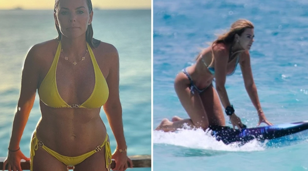 Bà xã Terry khoe dáng sexy với bikini màu vàng