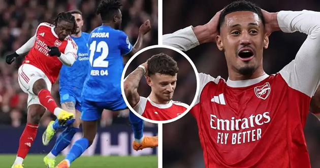 Saliba và White đứng hình sau bàn thắng thiên tài của Eze