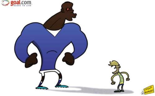 Ảnh biếm họa: Người khổng lồ Balotelli và tí hon Neymar