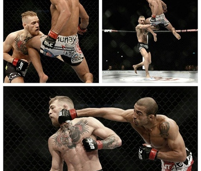 McGregor ăn trọn đòn gối, đấm,... của Aldo vào mặt