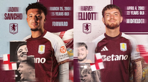 Aston Villa chào đón Jadon Sancho và Harvey Elliott trong ngày cuối kỳ chuyển nhượng