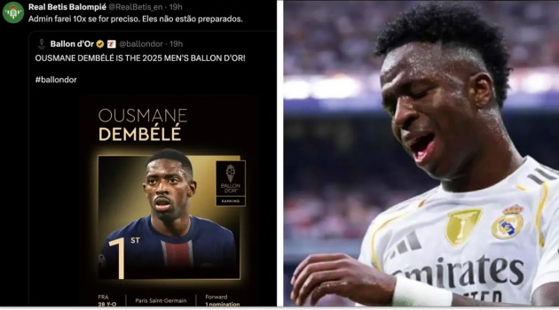 Vinicius Jr tụt hạng 16 Quả bóng vàng 2025: Real Betis chế nhạo, tương lai tại Real Madrid mịt mù